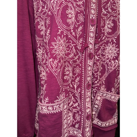 Soft Surroundings Embroidered Floral Zip Up Hooded Jacket Burgundy Size Small - Picture 5 of 7